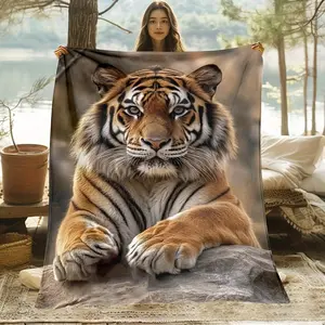 Tiger-Themed Blanket Soft Cozy Flannel Throw for Sofas Outdoor Camping Living Rooms Offices Chairs Beds Digital Printing