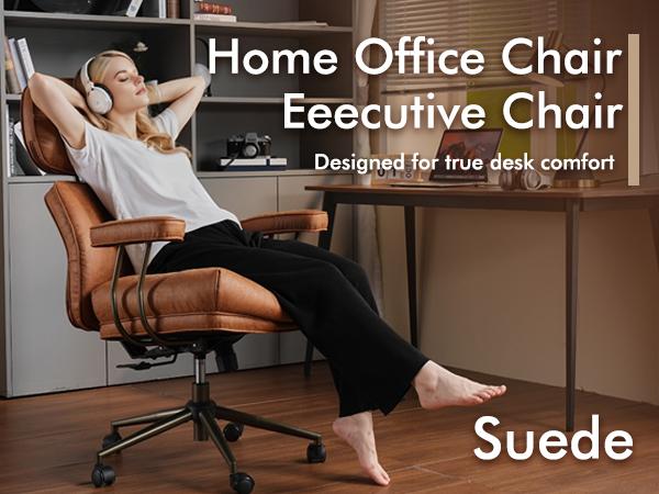 【Stock Up Sale】Ovios Oversized Home Office Chair, Extra-Wide Seat, Built for Big & Tall Comfort, Mid-Century Modern Faux Leather Chairs with Thickened Cushions, Comfy High Back Swivel Rolling Executive Computer Armchair