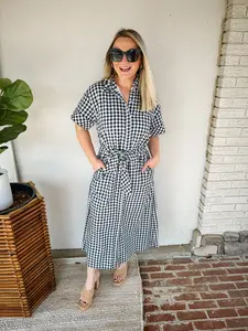 Timeless Charm Checkered Dress - Navy