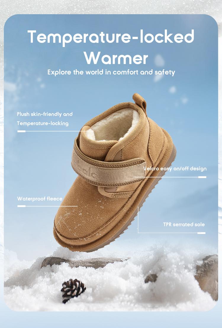 Balabala Winter Short Snow Boots Warm Plush Fleece Lining Anti-Slip TPR Sole Easy Velcro Water-Repellent Suede Stylish Cozy