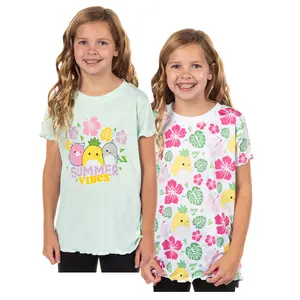 Squishmallows T-Shirt Girls' Summer Vibes Performance Tops 2-Pack UPF 50+ Tee Cute Cotton Tee Build Your Tee