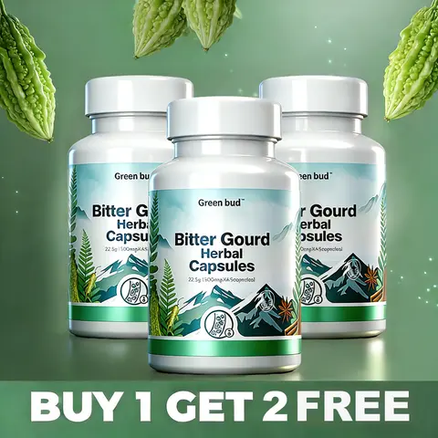 [BUY 1 GET 2 FREE] Green Bud Vegan Plant-Based Edible Dietary Supplement Leaf Capsules for Adults (3-Bottle Value Deal) - Naturally Derived Bitter-Gourd Blend, Cinnamon, Ginseng, Mulberry Leaf Extracts, Easy Daily Use, Prop 65 Safe