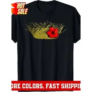 Unisex Short-Sleeve Printed T-Shirt for Summer, Featuring Bright Colors, Puerto Rican Jibaro Pava Hat and Maga Flower Designs