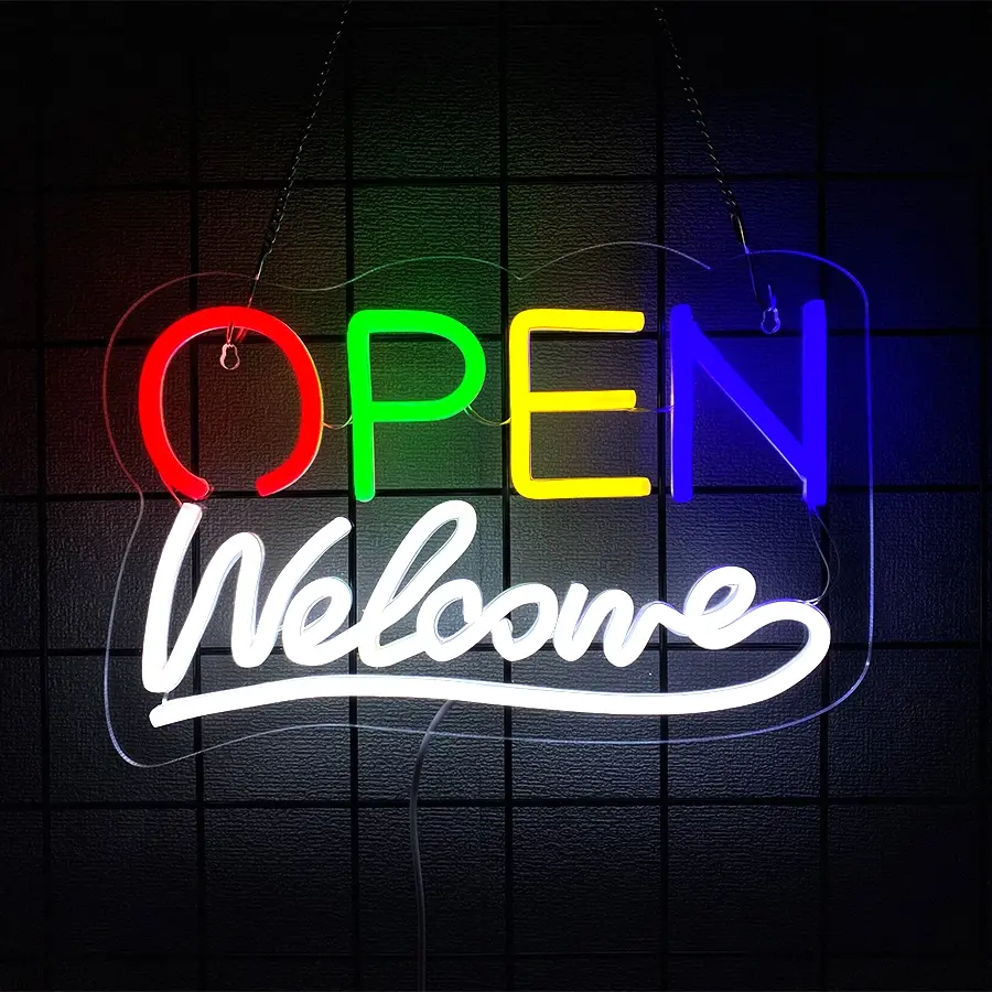Open Welcome Signs for Business, LED Neon Open Sign Powered by USB with ON/OFF Switch,  Open Sign for Bars, Hotel, Stores, Coffee, Window, Wall, Party Easy Hanging