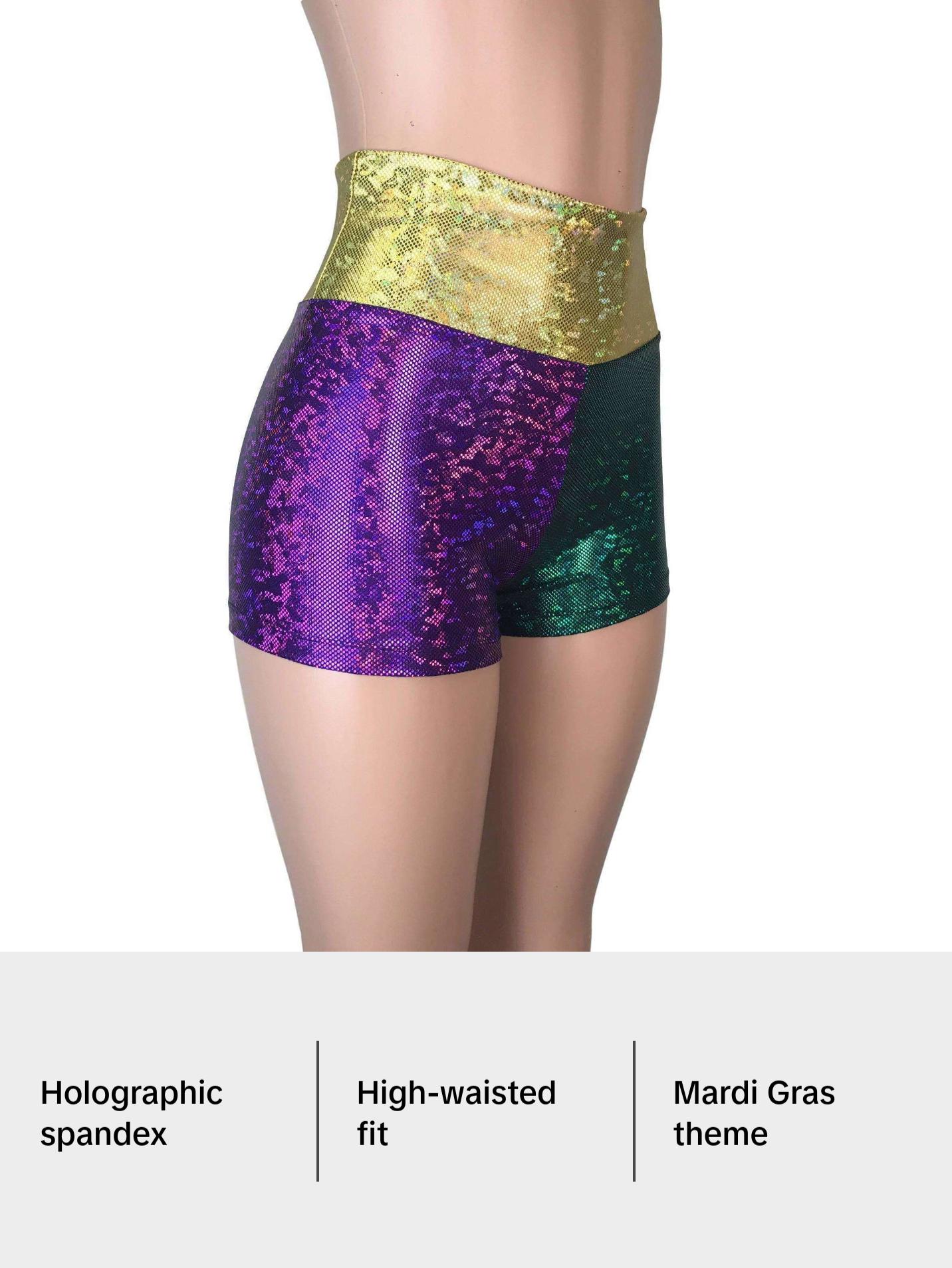 High Waisted Mardi Gras Booty Shorts - Holographic
