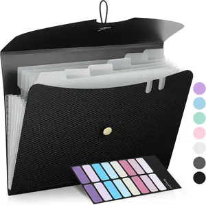 7 Pocket Expanding File Folder, Premium Accordion File Organizer, Letter Size Folders for Documents, Sleek Filing Folders with Bungee Closure, Portable Folders for School Office Supplies, Black