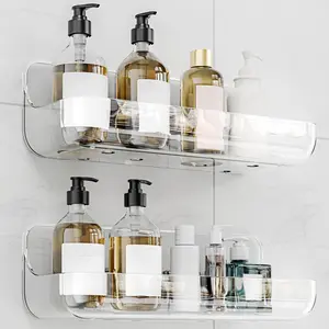 Adhesive Shower Caddy 2 Pack Acrylic Bathroom Shelves No Drill Wall Mount Organizer Storage Shelf with Drainage Holes for Easy Installation and Durable Use