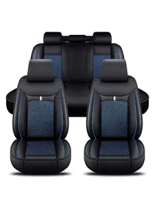 Muchkey 5-Seat Premium Car Seat Covers with Headrest Protector PU Leather Breathable Front Rear Cushions Universal Fit for MPV SUV Truck Most Cars All Seasons Multiple Colors MH158