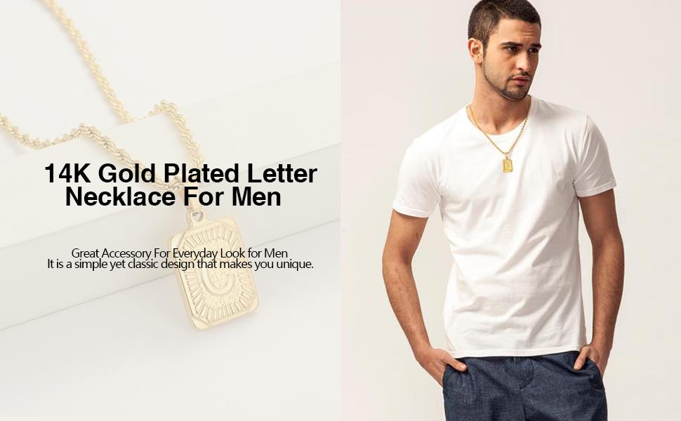 Men's letter necklace, 18K stainless steel men's and women's square letter necklace