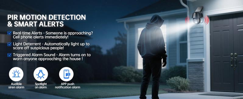 ZEEPORTE 2K WIFI  Security Cameras Wireless Outdoor-360° PTZ Cameras for Home Security with Solar Panel/Battery Powered, Night Vision, Two-Way Audio, PIR Sensor