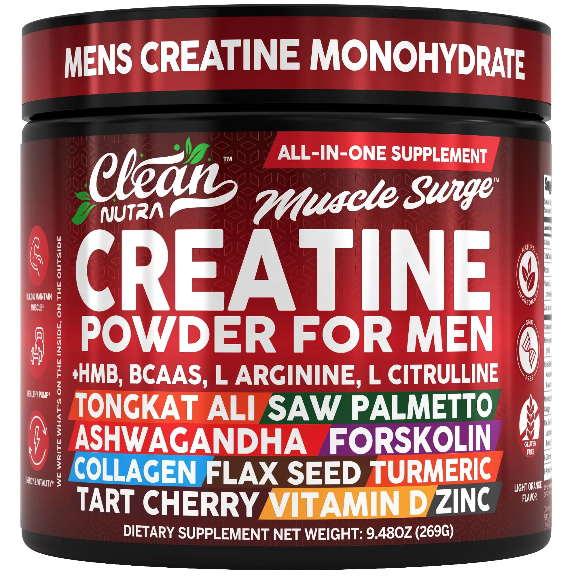 Clean Nutra All-in-One Creatine Powder for Men with HMB, BCAAs, Tongkat Ali, Ashwagandha, Collagen & More for Strength & Performance - Men's Creatine Monohydrate