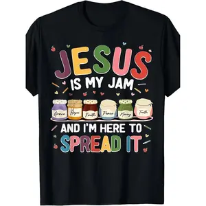 Jesus Is My Jam Unisex Christian Bible T-Shirt for Men and Women 2025 Summer Short Sleeve Printed Cotton Tee