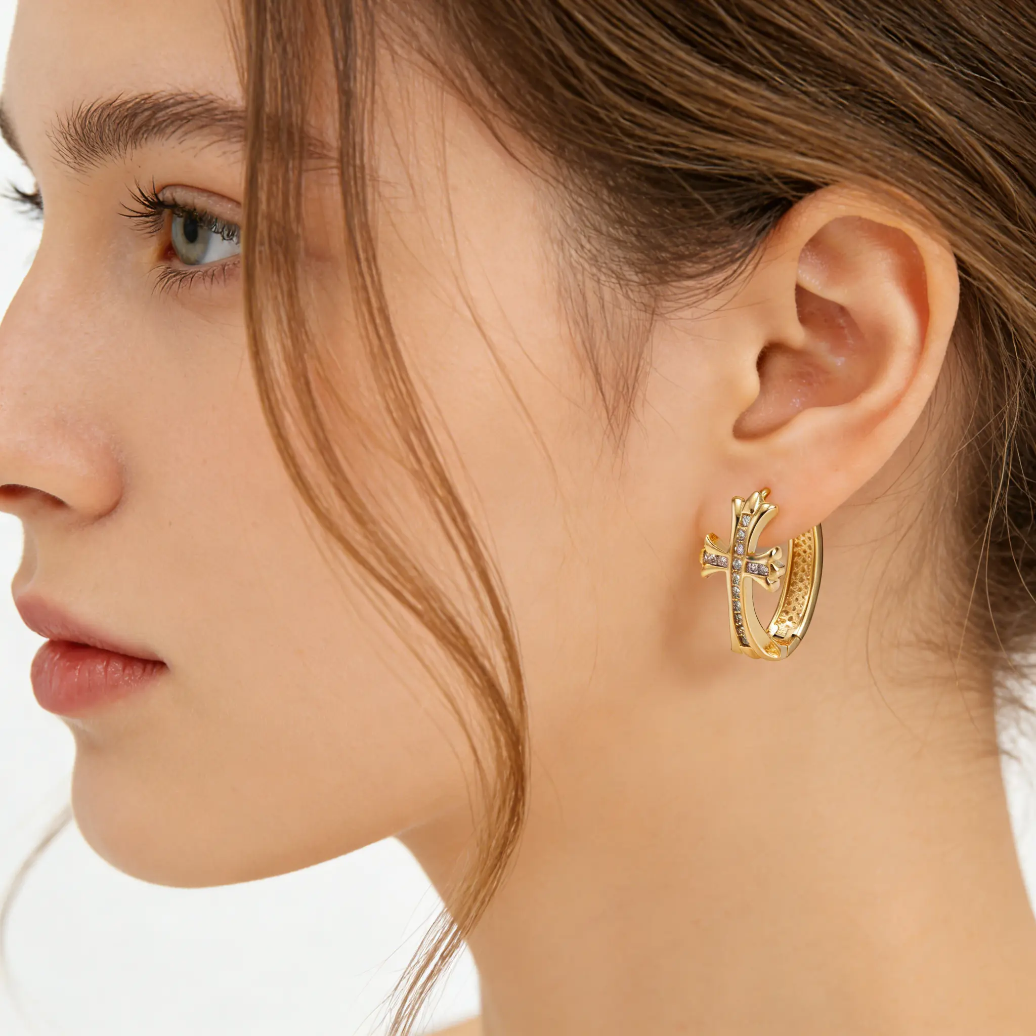 Earrings for Women, Gold Cross Earrings, Chic Hypoallergenic Cubic Zircon Dangle Earrings, Elegant Diamond Sparkling Style, Lightweight Wearable Gold Earrings, Trendy Party Accessories, Premium Fashion Jewelry Ideal as Gifts for Women