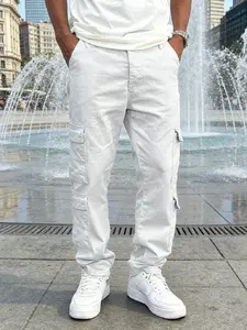 SRETOUU Men's Fashion Multi-Pocket Loose Straight-Leg Casual Cargo Jeans Light Blue Wash Baggy Wide-Leg Streetwear Trend Menswear Baggy Classic