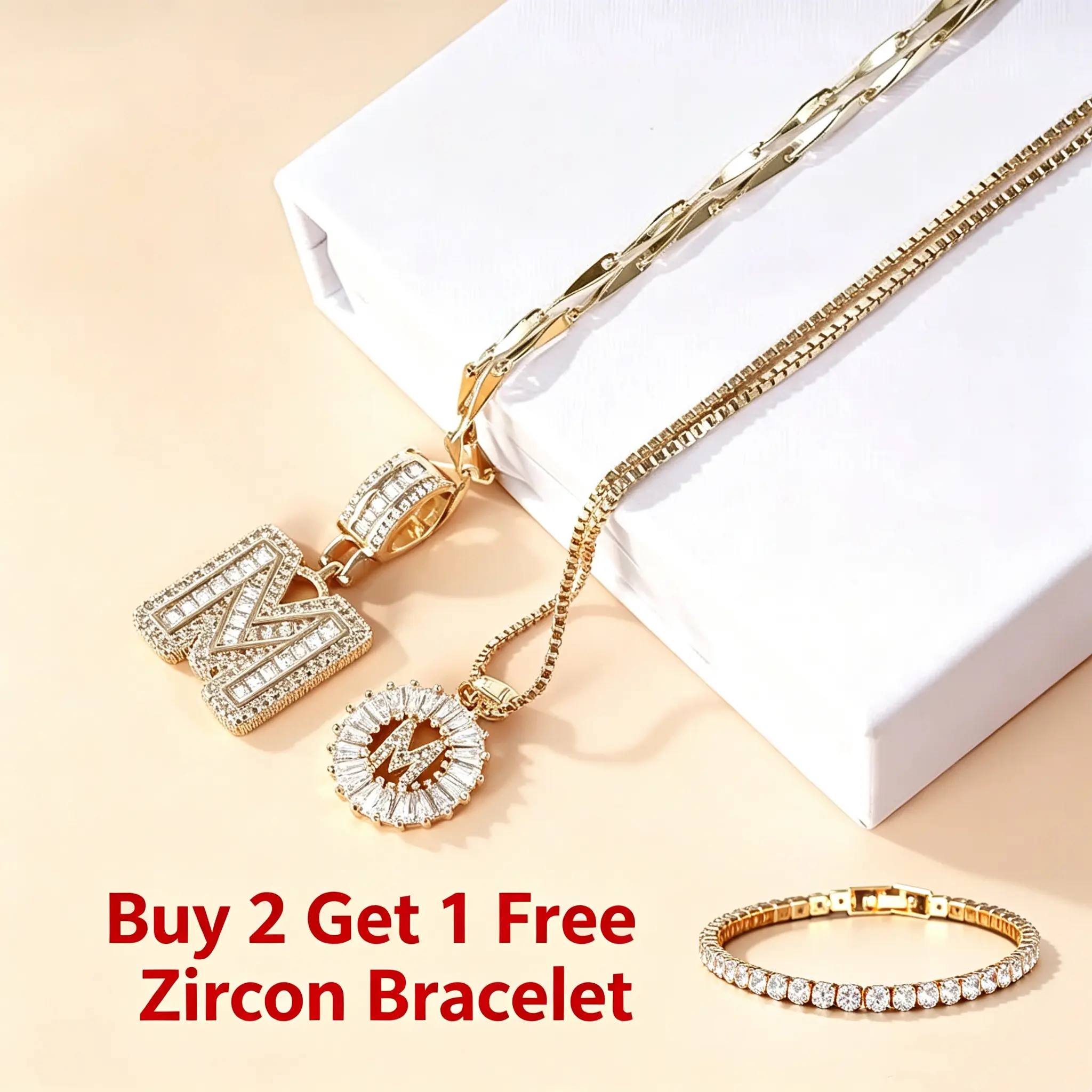 2-Pack 14k Gold Plated Initial Letter Necklace Set, Adjustable 17-19in Cubic Zirconia Alphabet Necklaces, Tarnish Resistant Waterproof Hypoallergenic Custom Initial Jewelry, Matching Set for Best Friends，Perfect for Daily Layering