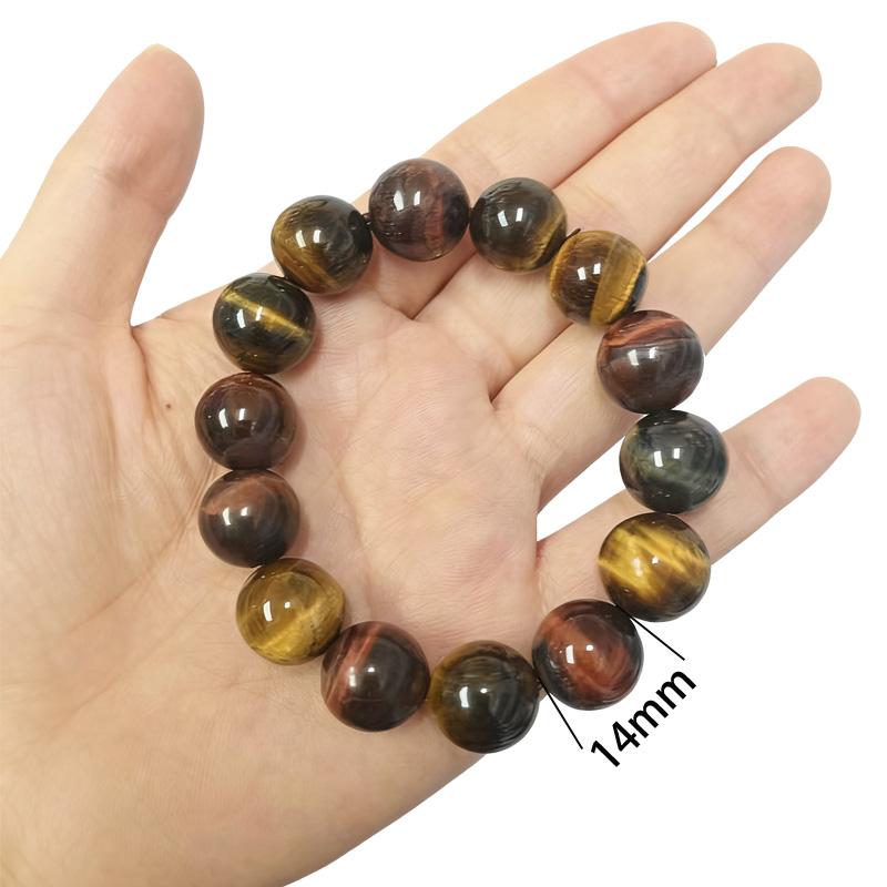 Tiger Eye Protection Bracelet Men Relax Anxiety Crystal Tiger Eye Beaded Triple Protection Jewelry Crystal Stone Gemstones Jewelry Bracelets for Women Men(10/12/14/16MM)