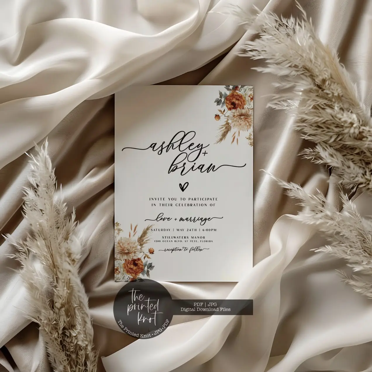 Printed or Printable Wedding Invitation, Floral Wedding Invitation, Personalized Wedding Invitation, Poppy Wedding Invitation, Sophie, 04