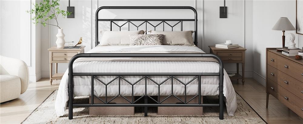 【Diamond Pattern Headboard】Yaheetech Metal Platform Bed Frame Bed Base with Diamond Pattern Headboard/Footboard/Heavy Duty Steel Slat Support/Under Bed Storage/No Box Spring Needed