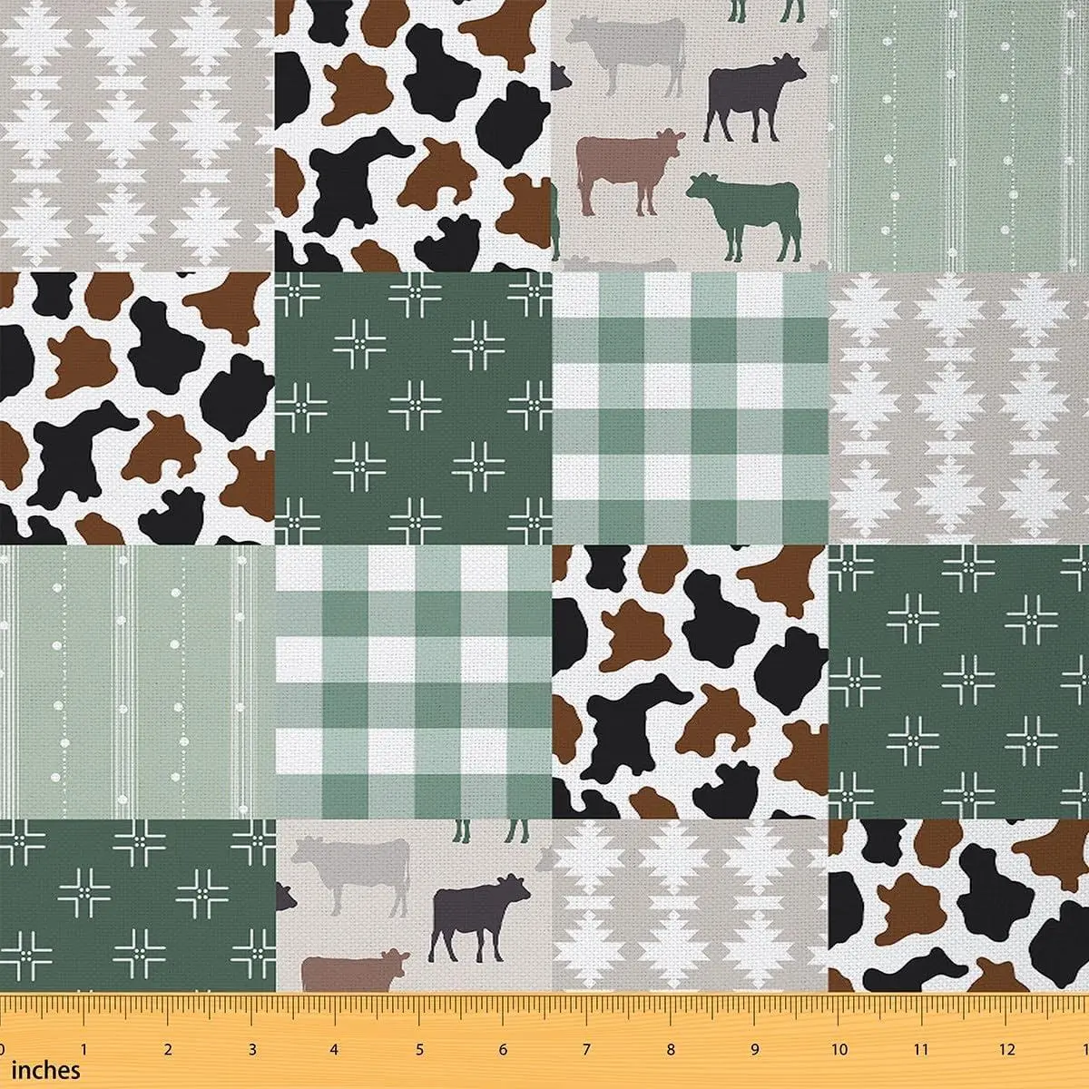 Milk Cow Fur Print Grid Fabric by The Yard,Western Cow Upholstery Fabric for Chairs Sofa,Geometric Plaids Patchwork Fabrics for Home DIY Projects,Grey Sewing Fabrics