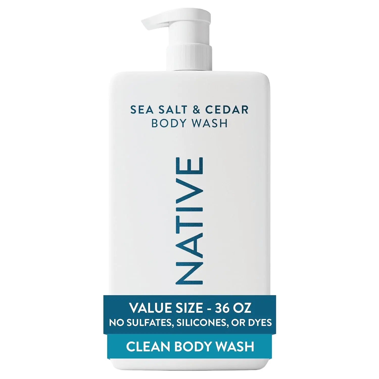 Native Body Wash for Women & Men, Sea Salt & Cedar, 36 oz Pump Bottle, Sulfate-Free & Gentle