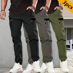 Men's Casual Cargo Pants Breathable Wear-Resistant with Zippered Pockets for Sports Hiking Cycling Everyday Wear and Commuting Versatile Long Pants for All Seasons