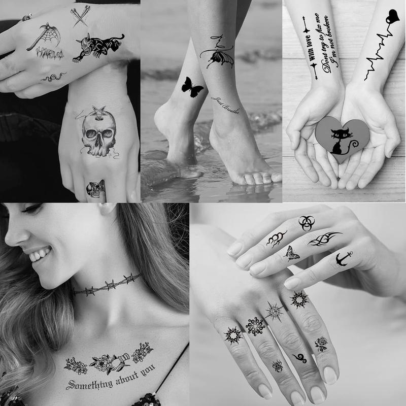 72 Sheets Tiny Temporary Tattoos Stickers, Fake Tattoos That Look Real And Last Long, Halloween Tattoos Include Black Scary Wolf Lion Tiger Skeleton Skull Tattoos