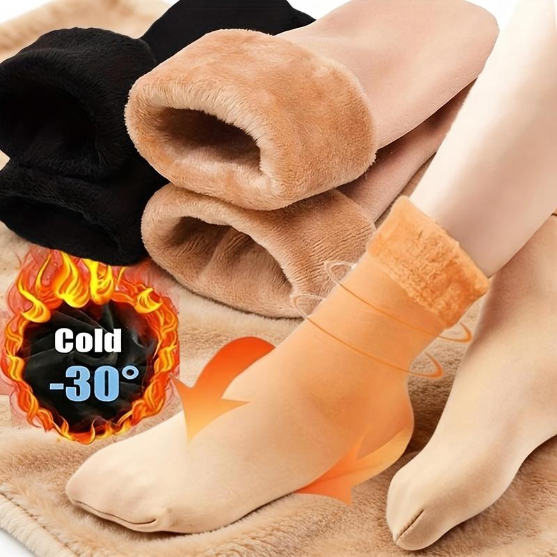 5 Pairs Autumn Winter Socks for Women Thickened Fleece Lined Cold-Proof Warm Self-Heating Snow Socks Unisex Floor Socks Mid-Calf Socks