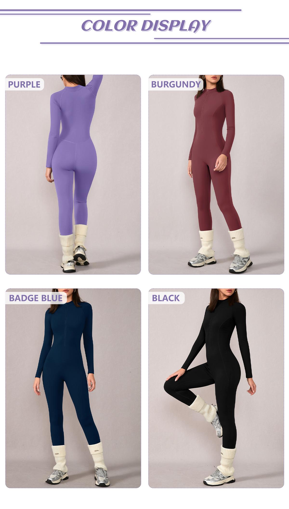 TIMEOFF Women's Long-Sleeve Fleece-Lined Mock-Neck Zip-Up Jumpsuit, Stretchy Body-Sculpting Workout Gym Clothing for Winter Yoga TIMEOFF Women's Long-Sleeve Fleece-Lined Mock-Neck Zip-Up Jumpsuit, Stretchy Body-Sculpting Workout Gym Clothing for Winter Yoga