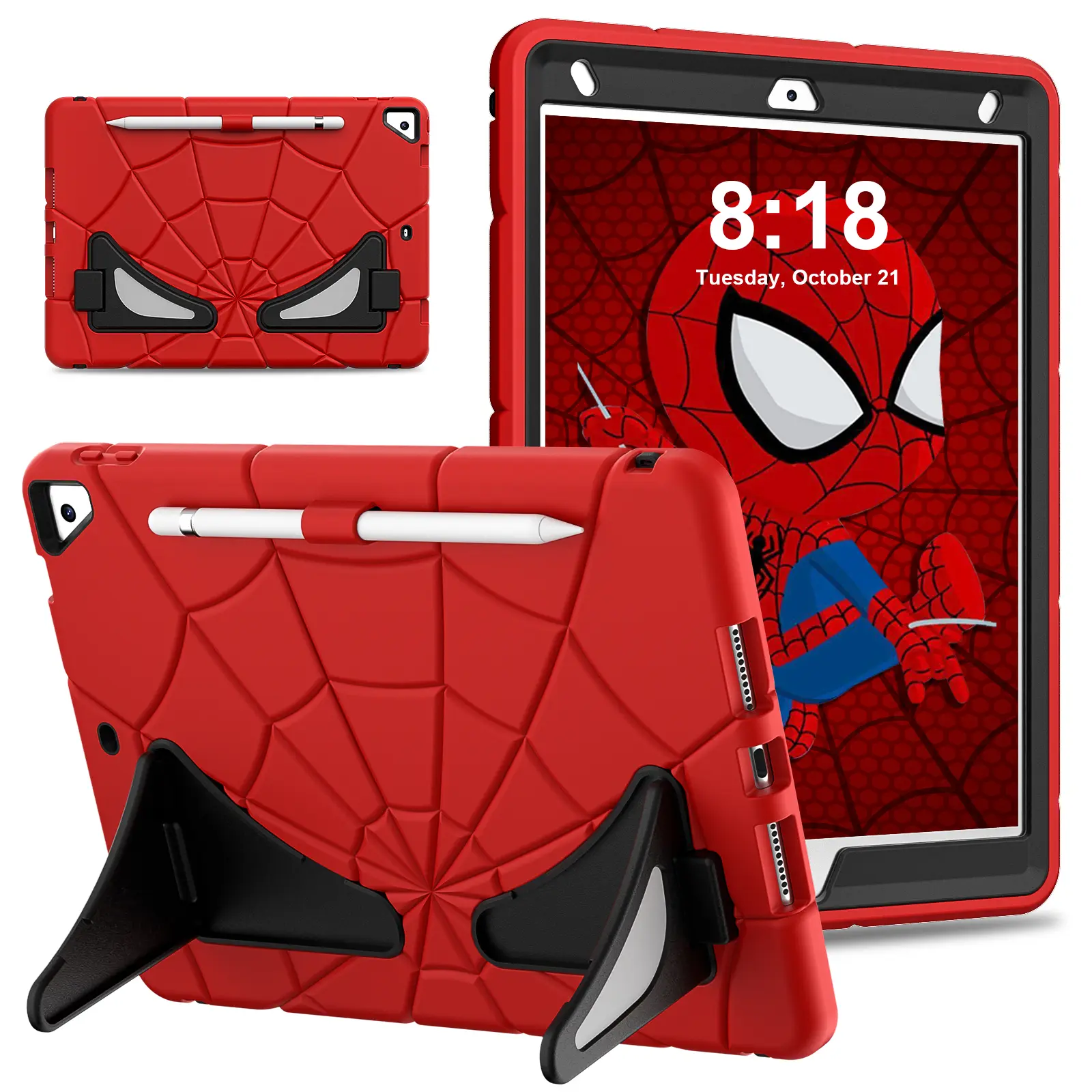 FONREST PC Silicone Tablet Case for iPad 10.2"-Multi-Model 9th/8th/7th Gen (2021/2020/2019, A2429), Spider Web Pattern Kids Casing with Kickstand, Reinforced Corners, Durable Shockproof Protection, Port Accessible Tablet Accessories