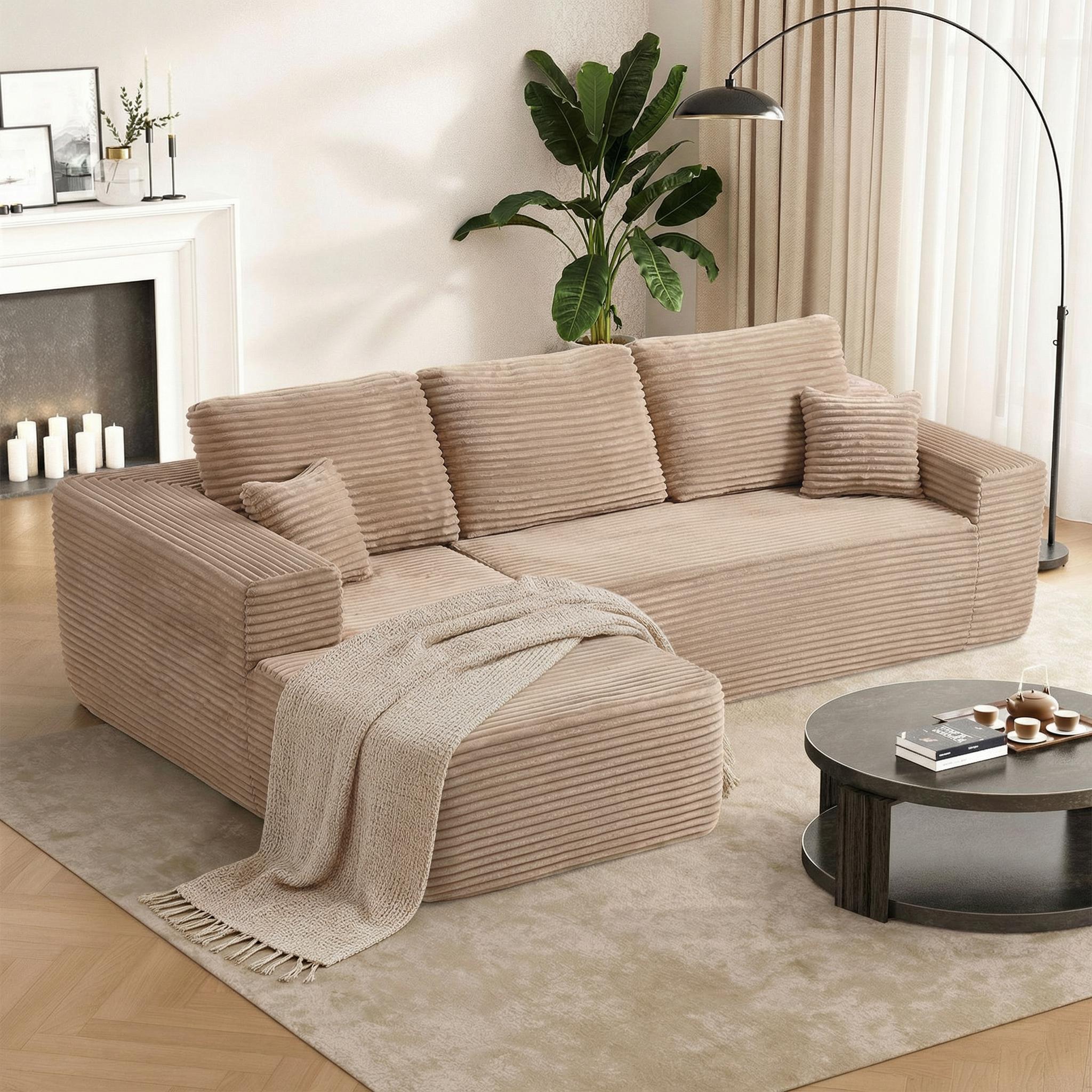 96.9" Cloud Sectional Sofa with L-Shape Chaise and Side Pockets , bonelesscouches compression bed ,Modern Modular Design, Deep Seating, Upholstered for Living Room/Bedroom, No Assembly Required (Corduroy Fabric), Left-facing 96.9" Cloud Sectional Sofa with L-Shape Chaise and Side Pockets , bonelesscouches compression bed ,Modern Modular Design, Deep Seating, Upholstered for Living Room/Bedroom, No Assembly Required (Corduroy Fabric), Left-facing