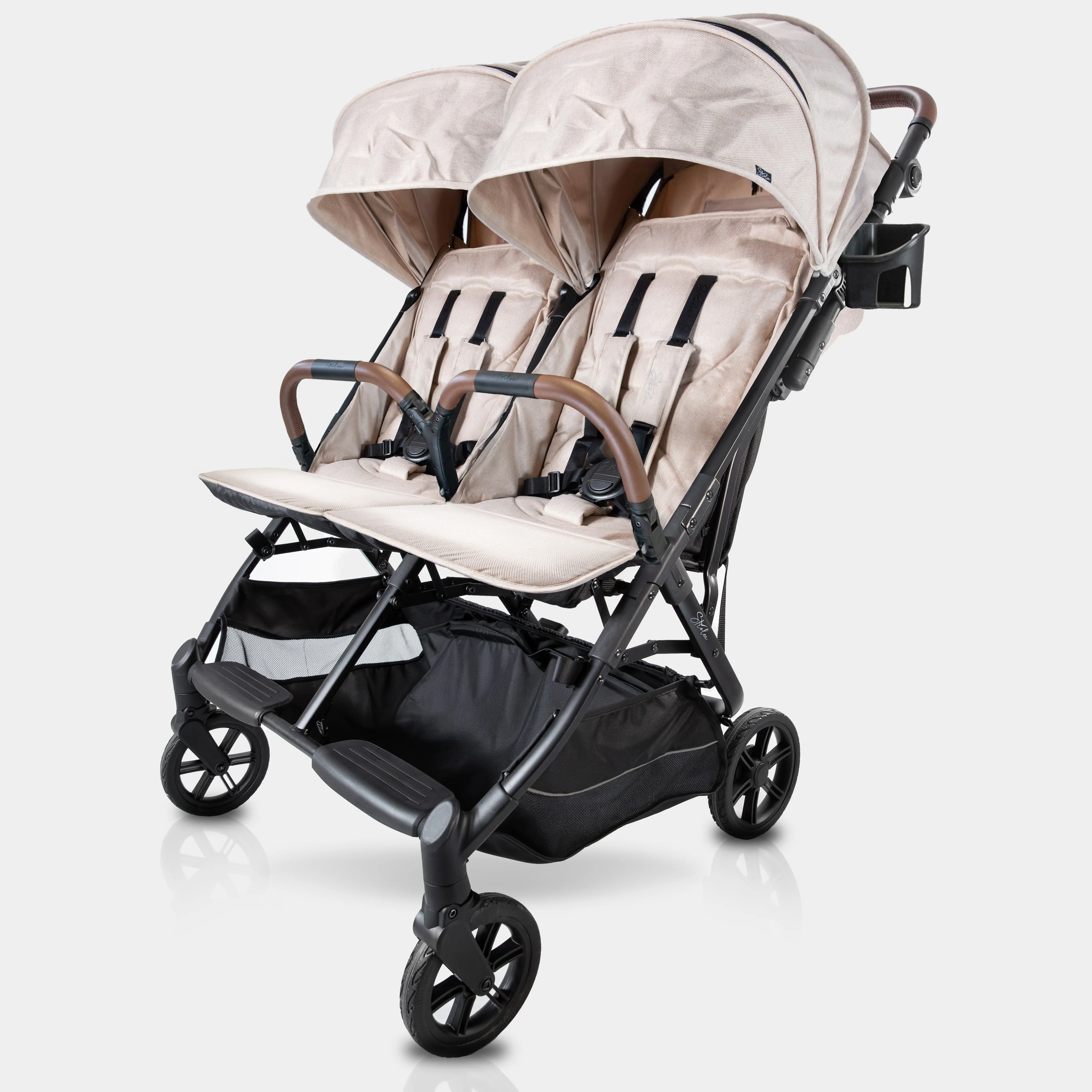 Strolee Lightweight Double Side by Side Stroller - 22 Lbs, 9.5" Compact Fold, Twin Nap Ready Seating, No Rethread Harness, Magnetic Buckle & Ultra Plush Seat 60Lb Max Per Seat-