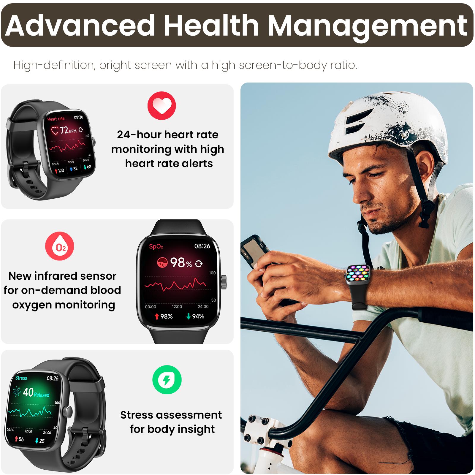 TOZO S7 Smartwatch Bluetooth Call AMOLED Ultra HD Screen,Dynamic Dials Messages Push 100+ Sports Modes,Detect Human Health (Heart Rate,Blood Oxygen)with High Battery Life Touch Screen Watch Black Smart wearables NewYear Gift