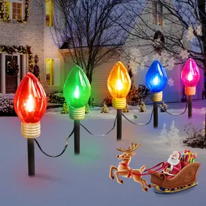 Jumbo C9 Christmas Pathway Lights Outdoor - 8.5 Feet 5 LED C9 Walkway Light, C7 Light Covered Jumbo Multicolor Bulb Christmas Lights Outdoor Decorations for Lawn Holiday Outside Yard Garden