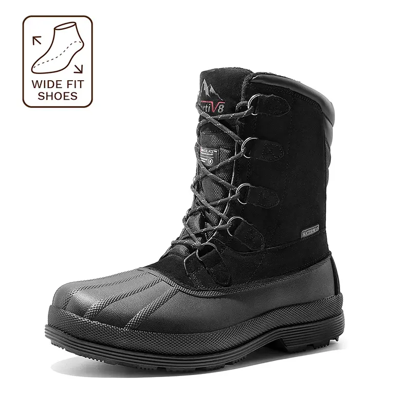 NORTIV 8 Men's Waterproof Winter Work Footwear, Lace-Up Black Snow Boots with 3M Thinsulate Insulated Lining, Slip-Resistant Rubber Outsole tiktokshopbacktoschool