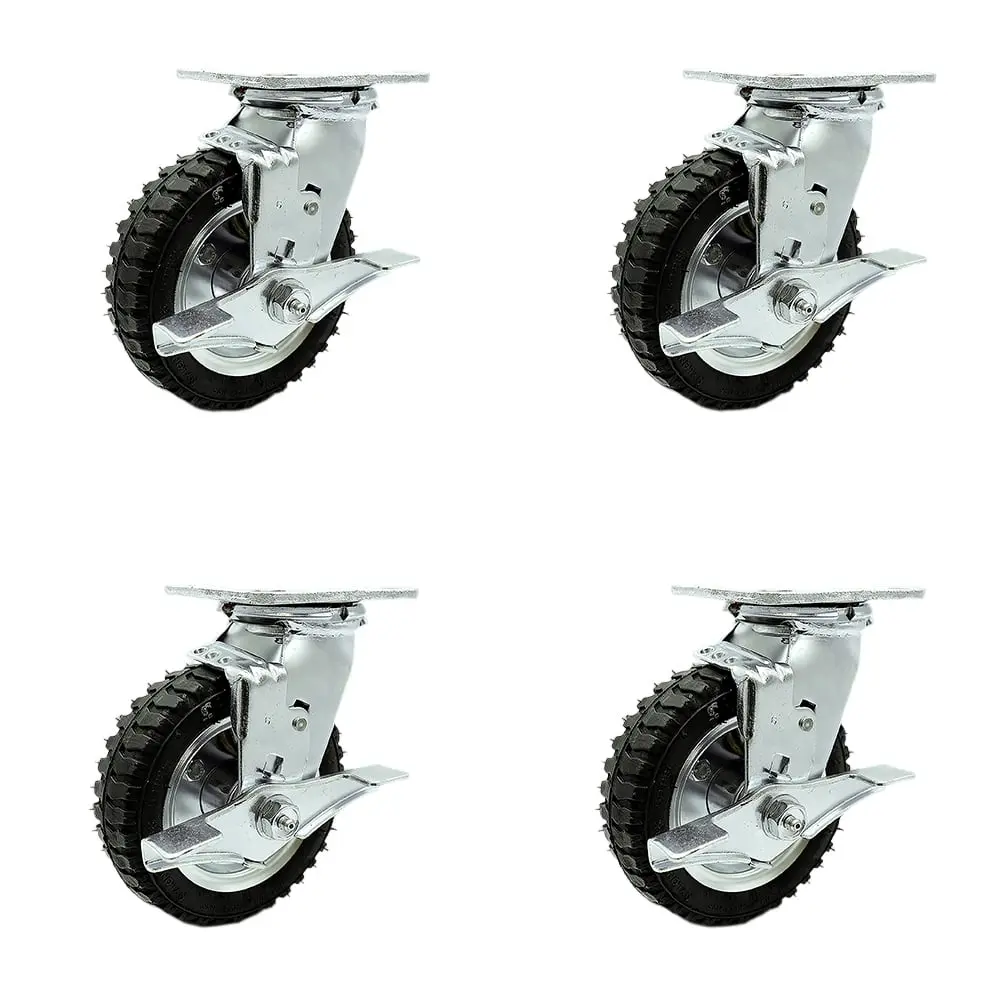 Service Caster SCC-100S150-PNB-TLB-BSL-4 6 in. Swivel Pneumatic Rubber Wheel Casters with Top Lock Brakes, Enhanced Noise Reduction, 1000 lbs Capacity, OEM and Replacement Part for Food Carts - Set of 4