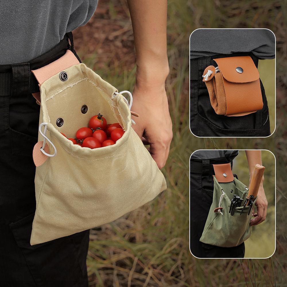Outdoor Camping Foraging Pouch, Water Resistant, Waxed Canvas, Fruit Picking Bag