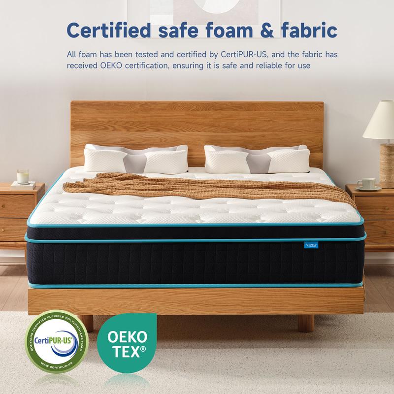 Twin Full Queen Size Mattress Outlet,10 Inch & 12 Inch Hybrid Mattress with Memory Foam & Individual Pocket Springs for Pressure Relief & Motion Isolation Medium Firm,CertiPUR-US Certified,Breathable & Supportive,Comfortable Sleep,Made in USA