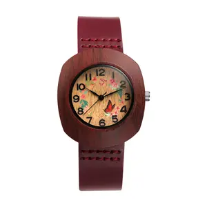 Leather Watch for Women: Vintage Arabic Numeral Floral Tonneau Dial Watches Adjustable Strap Quartz Analog Wristwatch