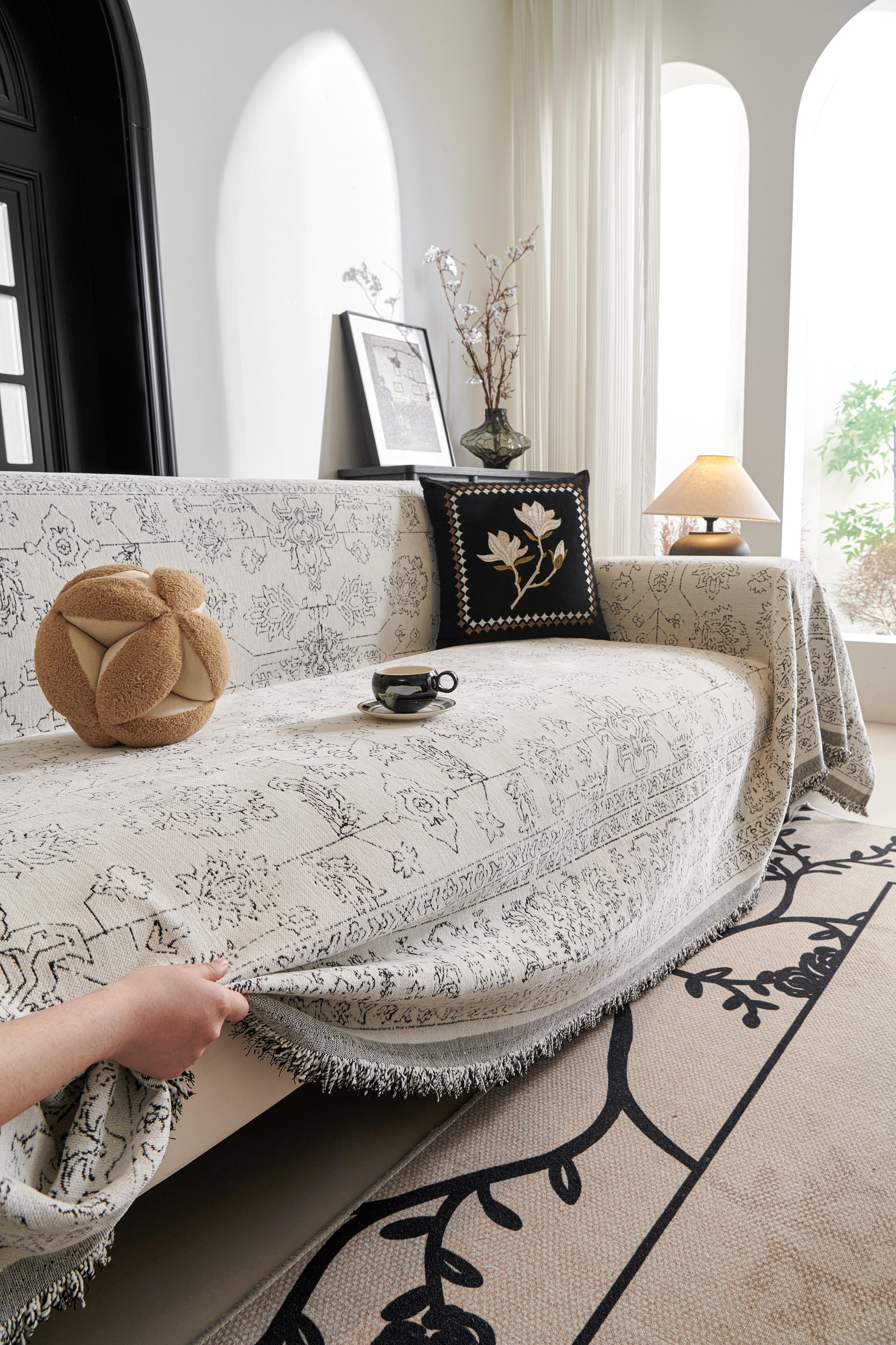 MeridianHome Flower Pattern Couch Cover, 1 Count Removable Washable Sofa Slipcover with Tassel Decor, Decorative Sofa Cover for Home Living Room #TikTokShopBlackFriday