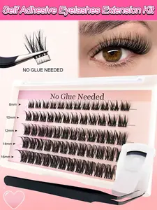 60Pcs C Curl Self Adhesive Lash Clusters Kit 8-16mm Press-On DIY Lash Extension Reusable Cluster Lashes Fuss Free No Sticky Residue Self Application At Home