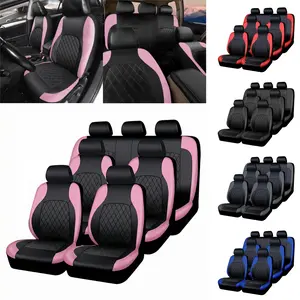 7-Seater Pink PU Leather Car Seat Covers Set, Fits 4 Individual Front Seats and 1 Rear Bench Seat, Stylish Black & Pink Design Car Seat Protectors, Universal Fit for Cars, SUVs, and Trucks, Airbag Compatible, Car Interior Accessories