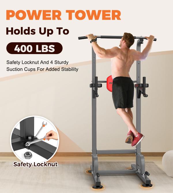 Relife Sports Power Tower Pull Up Bar Dip Station for Home Gym Adjustable Height Strength Training Workout Equipment dealsforyoudays Exercise Machine