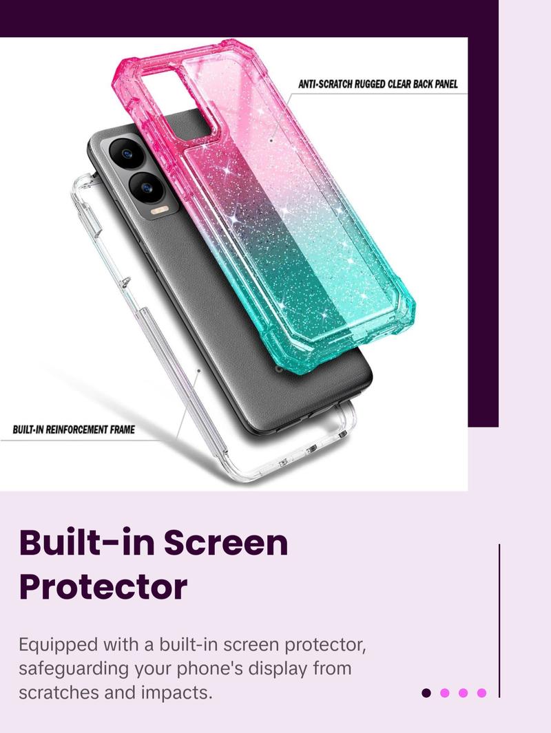 Cricket Debut S3 Case (U572AC), AT&T Vista 2 (2024 U572AA) with [Built-in Screen Protector], [9FT Military Grade Drop Tested] Full-Body Protective Shockproof Bumper Case (Glitter Pink/Aqua) Flash Cellphone