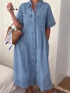 Midiross Ladies' Lapel Loose Casual Denim Dress