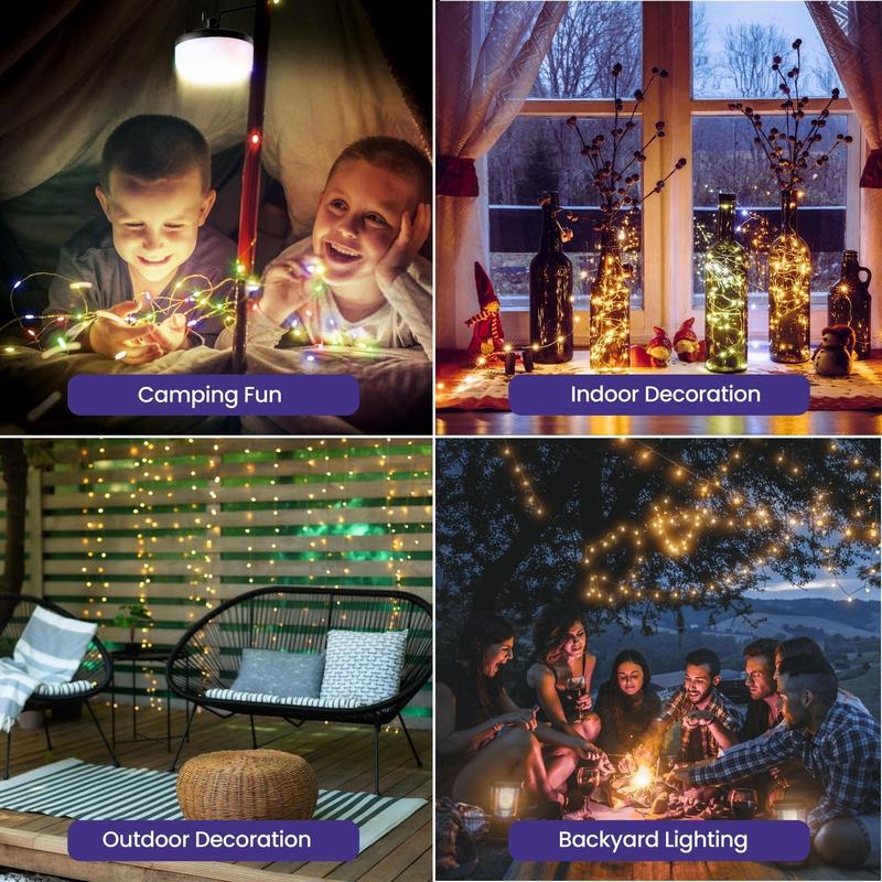 32' Holiday String Lights - Retractable USB-C Rechargeable , 80 LED Color-Changing, Magnetic Base, Flashlight, Built-in Hook, IP65 Water-Resistant for Camping, Indoor & Outdoor Use