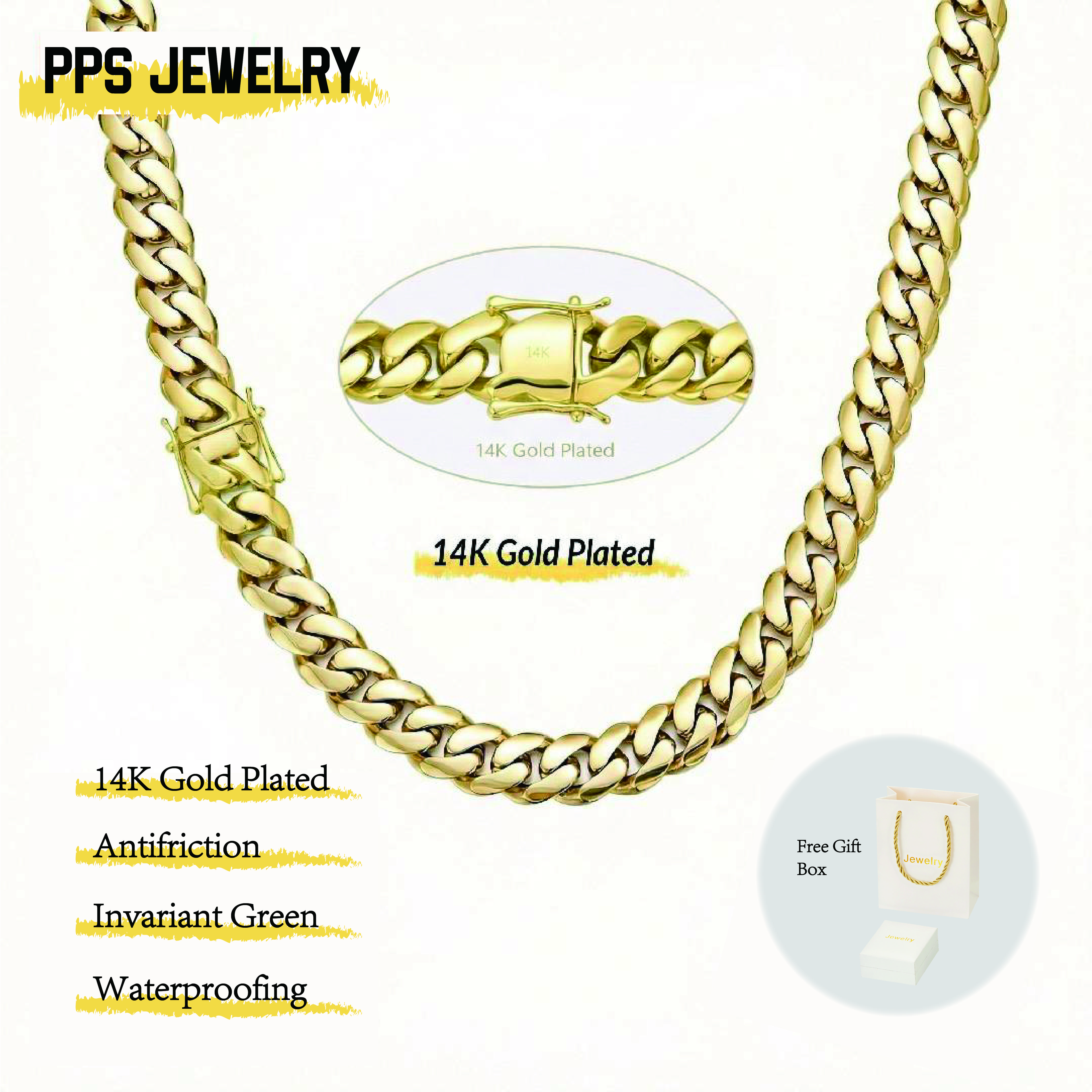 14K Gold Plated Heavy Mens Soild Cuban Link Chain Necklace Miami8/10/12/14/16/18/20/22MM Hip Hop Jewelry