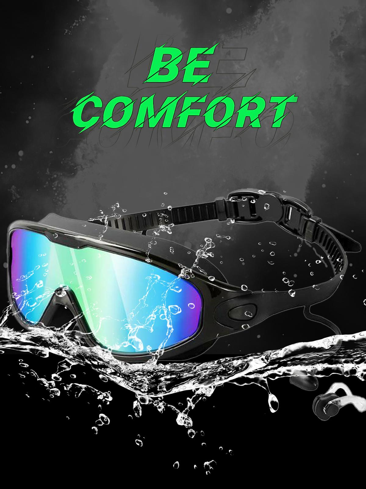 GOECI 2 Pack - Swim Goggles for Adults  - Anti-Fog Full-Coverage, 3-Color UV Lens, Waterproof Earplugs & Nose Clip