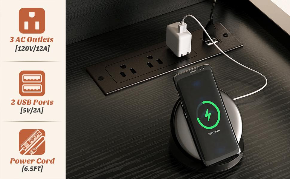 67" Tall Modern Wine Bar Cabinet with RGB LED Lights & Charging Station, Home Buffet Sideboard Cabinet Kitchen Pantry Cabinet with Hutch＆Glass Holder