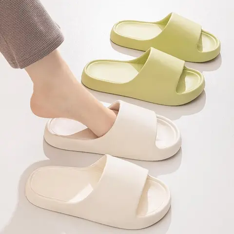Women's Pillow-Soft Cushioned Slip-On Sliders - Home Indoor Slippers with Non-Slip Concave Sole Design, Thick Fast-Dry Sole, Soft Lining for Bathroom Lounging, Casual All-Seasons Home Wear