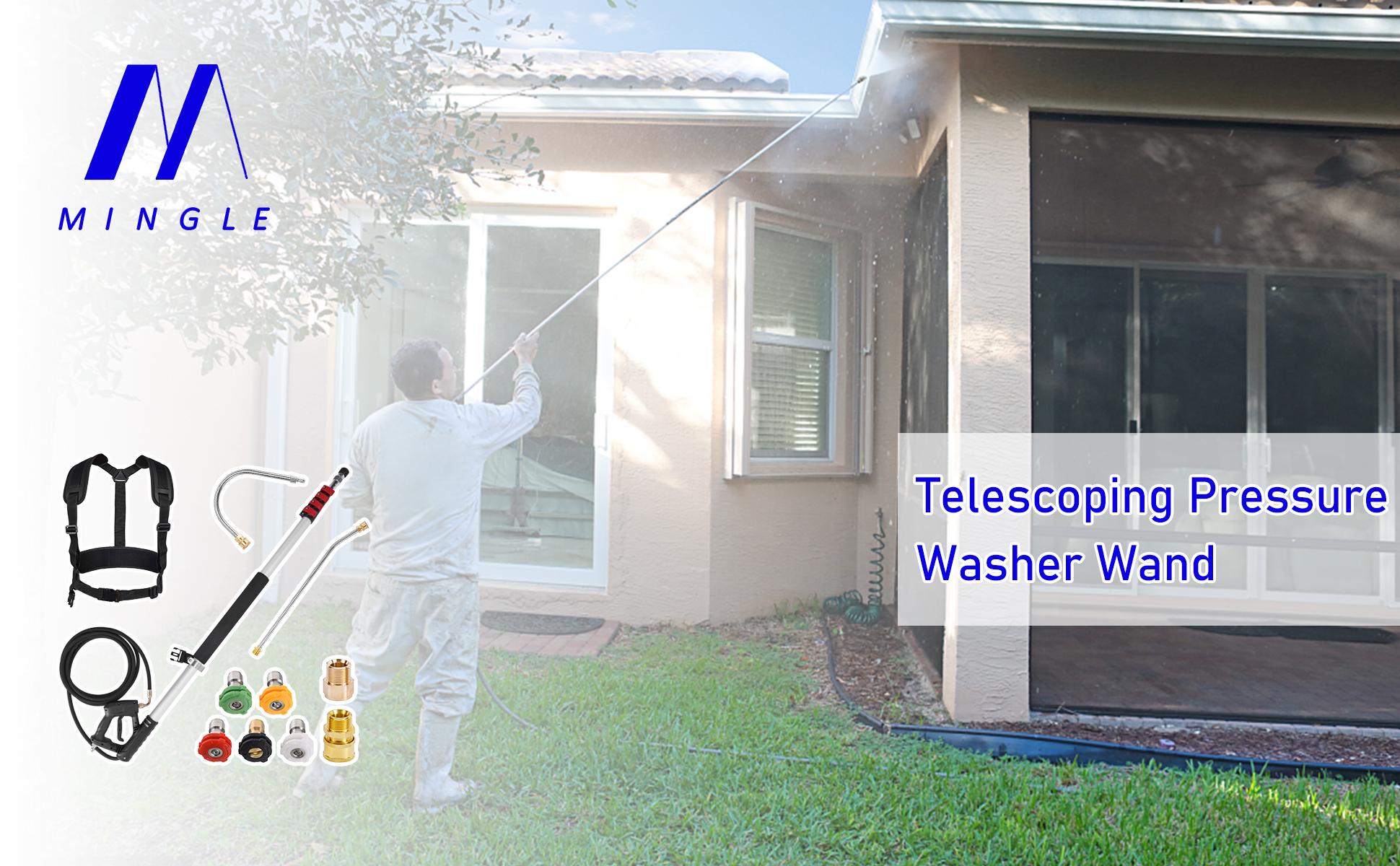 M MINGLE 20 FT Aluminum Telescoping Pressure Washer Handle Wand with 5 Nozzle Tips & Support Belt for Roofing Tools Accessories Portable Design,Heavy Duty Cleaning